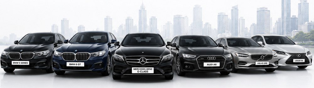 OrbitCab Executive Luxury fleet — BMW 5 Series, BMW 6 GT, Mercedes E-Class, Audi A6, Volvo S90, Lexus ES